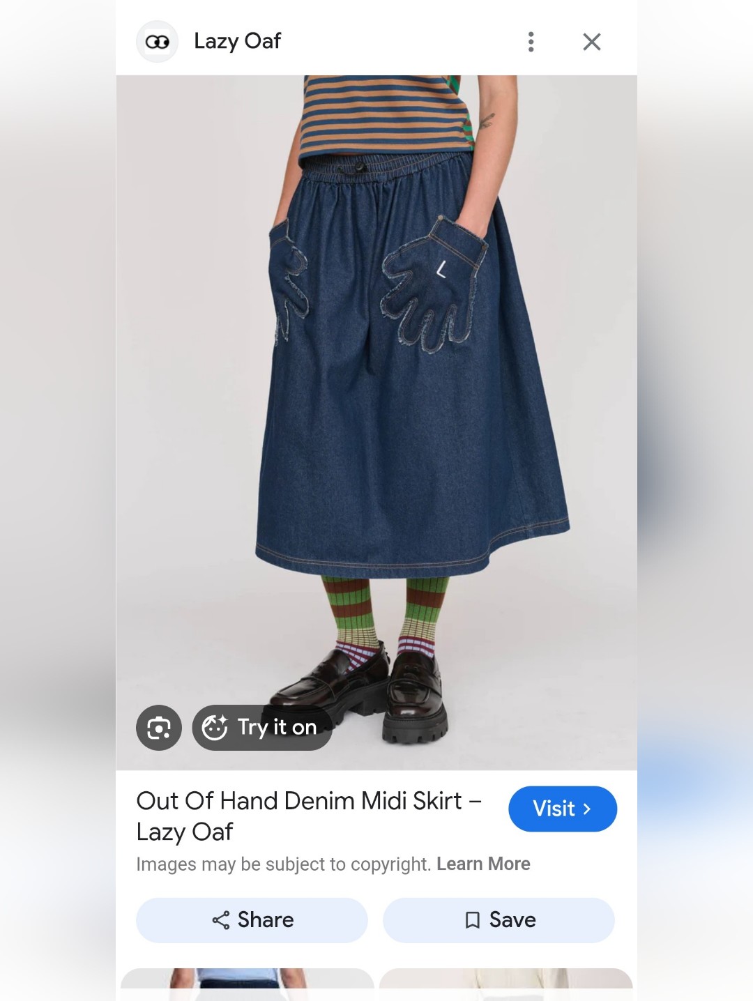 Lazy Oaf Dark Blue Denim Midi Skirt With Glove Pocket Detail Out Of Hand Nwt